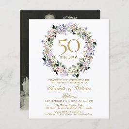 おしゃれなボタニカル 50周年 フォト 招待状《ラベンダー》
