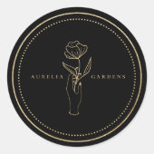 おしゃれなボヘミアングラフィック ゴールドフラワーロゴ ラウンドシール (正面)