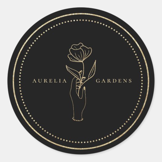 おしゃれなボヘミアングラフィック ゴールドフラワーロゴ ラウンドシール (正面)