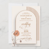 おしゃれなボヘミアンスタイルのアーチ型テラコッタの花　アイボリー　ブラウン 招待状 (正面)