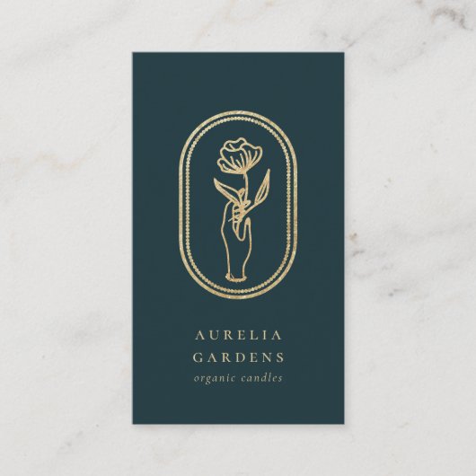 おしゃれなボヘミアンスタイルのゴールドフラワーロゴの名刺 名刺 (正面)
