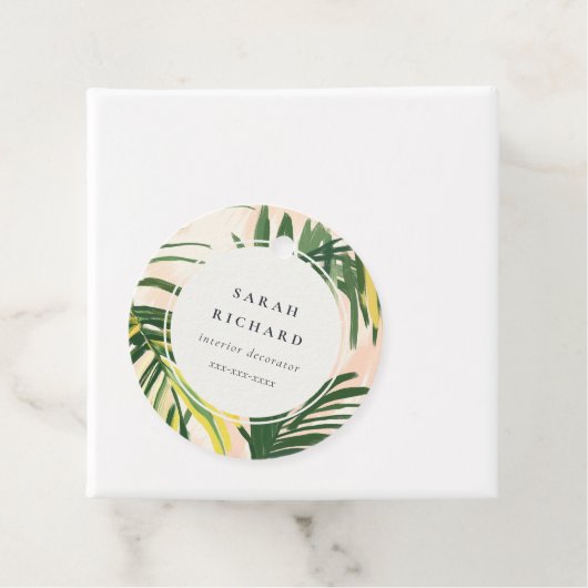 おしゃれなボヘミアンスタイルのバラ色の緑のトロピカルパームリーフビーチ フェイバータグ (インサイチュ)