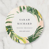 おしゃれなボヘミアンスタイルのバラ色の緑のトロピカルパームリーフビーチ フェイバータグ (正面)