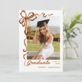 おしゃれなボヘミアンスタイルの蝶結びリボン5枚組 卒業パーティー 招待状 (スタンド正面)