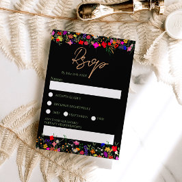 おしゃれなボヘミアンスタイルの鮮やかな野生の花の結婚式の返信カード 招待状