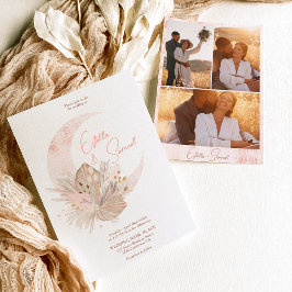 おしゃれなボヘミアンハウスウェディングパンパスフラワームーンフォト 招待状