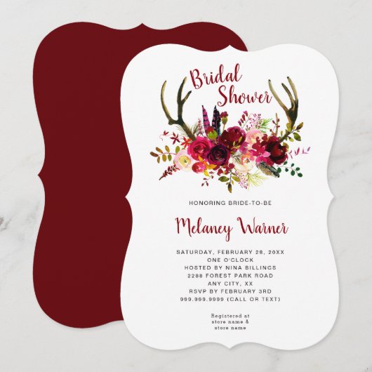 おしゃれなボヘミアンバーズガーデン フラワーブライダルシャワー 招待状 (正面/裏面)
