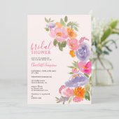 おしゃれなボヘミアンピンクの花の水彩画の結婚前お披露目パーティー 招待状 (スタンド正面)