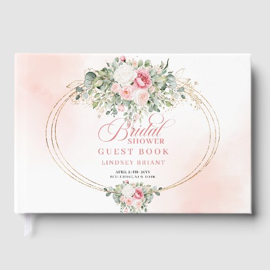 おしゃれなボヘミアンピンクの花の結婚式前祝賀会ゲストブック ゲストブック (正面)