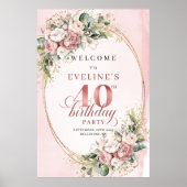 おしゃれなボヘミアンピンクユーカリ40歳の誕生日 ポスター (正面)