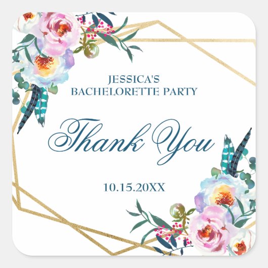 おしゃれなボヘミアンフラワーの花嫁お披露目パーティー スクエアシール (正面)