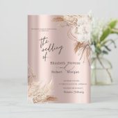 おしゃれなボヘミアンフラワー ローズゴールドの結婚式招待状 招待状 (スタンド正面)