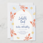 おしゃれなボーダーでのカジュアルなロブスター煮込みの海鮮パーティー 招待状 (正面)