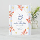 おしゃれなボーダー ストライプ ズワイガニ パーティー 海鮮フィースト 招待状 (スタンド正面)