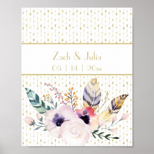 おしゃれなボーホー ブーケ 結婚式 サイン プリント (正面)