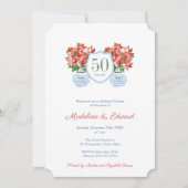 おしゃれなポインセチアのホリデーパーティー ウェディングアニバーサリー 招待状 (正面)