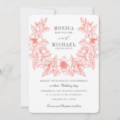 おしゃれなマグノリアの花輪 | コーラル | 結婚式 招待状 (正面)