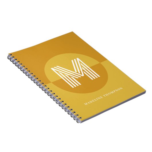 おしゃれなマスタードイエロー幾何学モダンモノグラム ノートブック (右側)