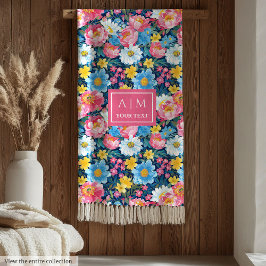 おしゃれなマゼンタピンクの水彩花ギフト 娘 フリースブランケット