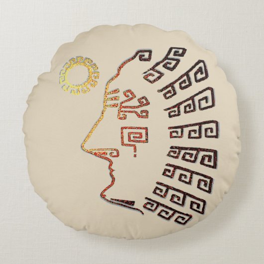 おしゃれなマチュピチュのシルエット（ベージュ） ラウンドクッション (正面)