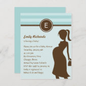 おしゃれなママへのベビーシャワー招待状 - 青 招待状 (正面/裏面)