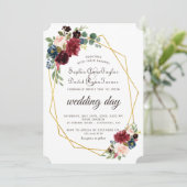 おしゃれなマルロット ネイビーブルー 花モチーフ ゴールドフレーム 結婚式 招待状 (スタンド正面)