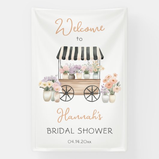 おしゃれなマーケットスタイルの花のブライダルシャワーのご案内 横断幕 (縦)