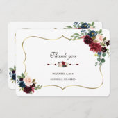 おしゃれなマーブ ルー ナビーブルー フラワーの結婚式のお礼 招待状 (正面/裏面)