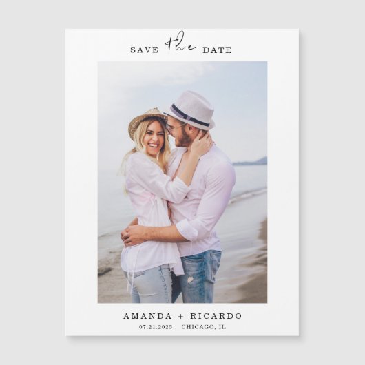 おしゃれなミニマリストの写真付き結婚式のご案内マグネット (正面)