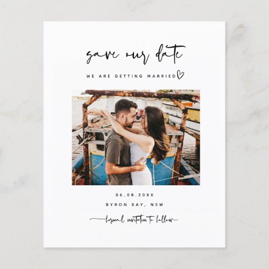 おしゃれなミニマリストの現代的な写真の結婚式のご案内を保存しよう チラシ (裏面)