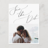 おしゃれなミニマリストスクリプト写真 Save The Date インビテーションポストカード (正面)