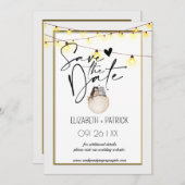 おしゃれなミニマリスト、ラブラブのフクロウたち 保存日付のお知らせ 招待状 (正面/裏面)