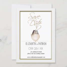 おしゃれなミニマリスト、ラブラブのフクロウたち - 結婚式の日程を保存してね 招待状