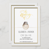 おしゃれなミニマリスト、恋するフクロウの結婚式のお知らせ 招待状 (正面/裏面)