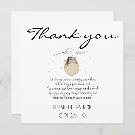 おしゃれなミニマリスト、恋するフクロウ サンキューカード (正面/裏面)