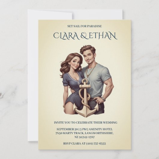 おしゃれなミニマルな海事ウェディング招待状 招待状 (正面)