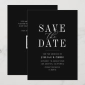 おしゃれなミニマルな黒の結婚式の「保存の日」カード 招待状 (正面/裏面)