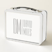 おしゃれなミニマル＆モダンなグレーのイニシャル＆名前ロゴ メタルランチボックス (裏面)