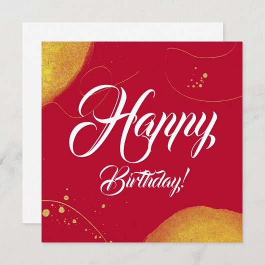 おしゃれなミニマル モダンな赤い誕生日 ゴールドのフラットカード (正面/裏面)