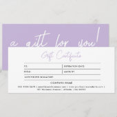 おしゃれなミニマル モダン 紫 ギフト証明書 (正面/裏面)