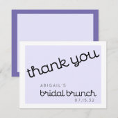 おしゃれなミニマル ラベンダー モダンスクリプト 結婚式前ブランチ サンキューカード (正面/裏面)