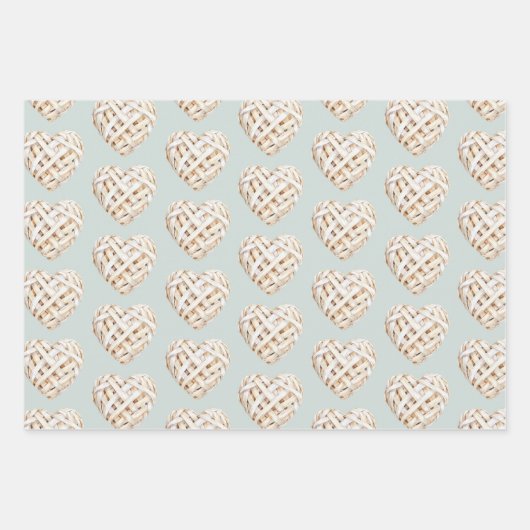 おしゃれなミントグリーンと白のハートとリボンのブライダルシャワー ラッピングペーパーシート (正面3)