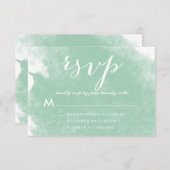 おしゃれなミントグリーンの水彩画ウェディング返信カード 出欠カード (正面/裏面)