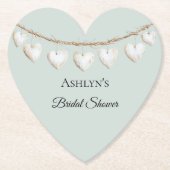 おしゃれなミントグリーンホワイトハートのブライダルシャワー ペーパーコースター (正面)