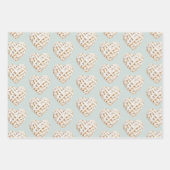 おしゃれなミントグリーン 白 ハート ボウズ ブライダルシャワー ラッピングペーパーシート (正面3)