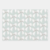 おしゃれなミントグリーン 白 ハート ボウズ ブライダルシャワー ラッピングペーパーシート (正面)