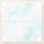 おしゃれなミントホワイトゴールドのブライズシャワー ガラスコースター (裏面)