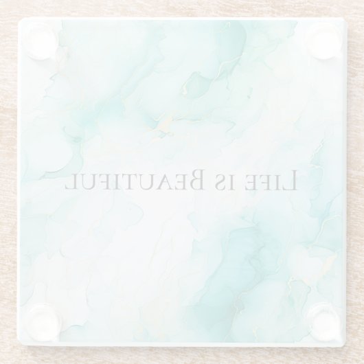 おしゃれなミントホワイトゴールドのブライズシャワー ガラスコースター (裏面)