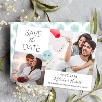 おしゃれなミントモノグラム結婚式写真Save The Date