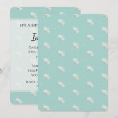 おしゃれなミント色のタンポポの花の誕生日 招待状 (正面/裏面)